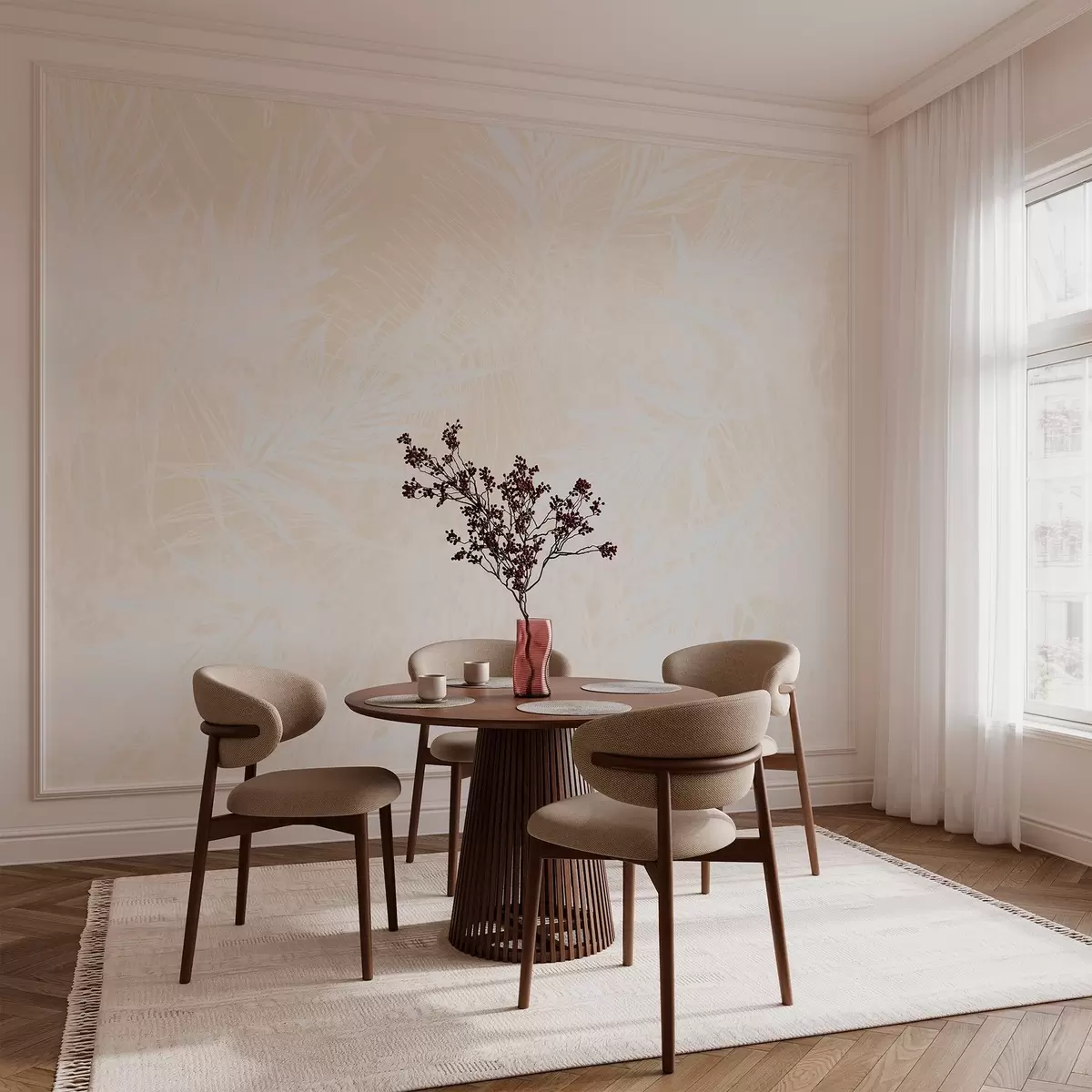 wall murals White leaf silhouettes on a textured background w02896