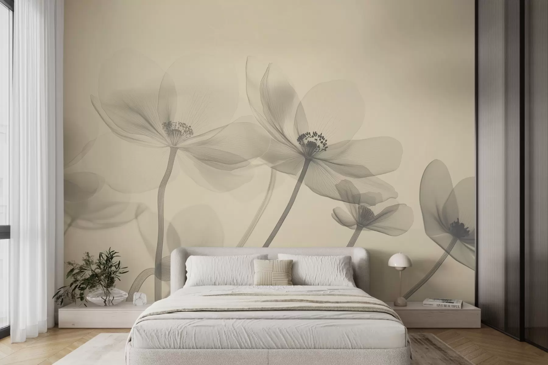 wall murals Airy wildflowers in a beige tone w08490