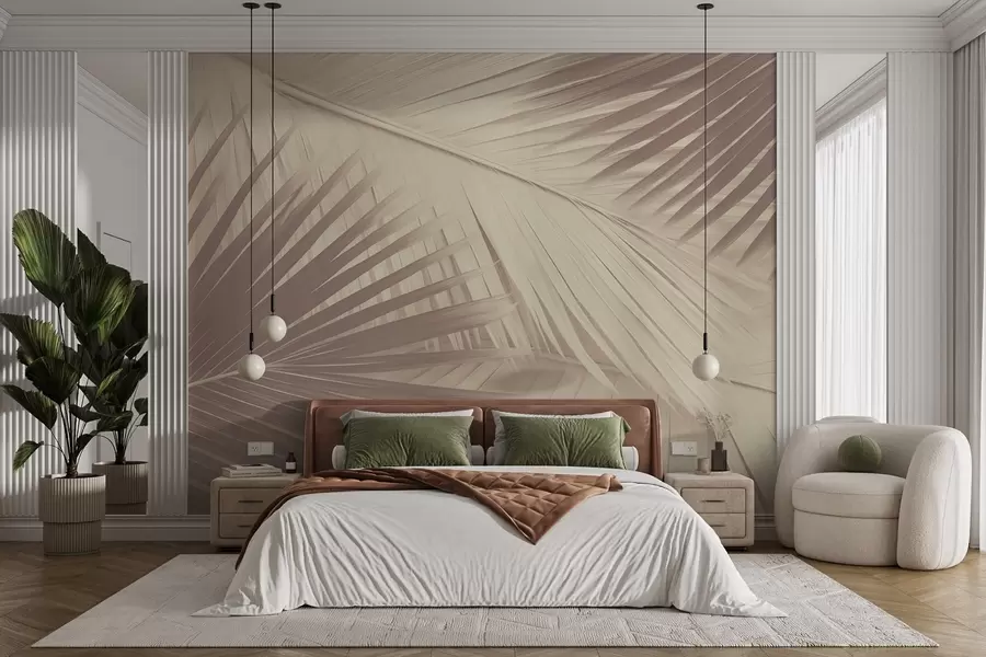 wall murals Abstract palm leaves in soft shades w08677