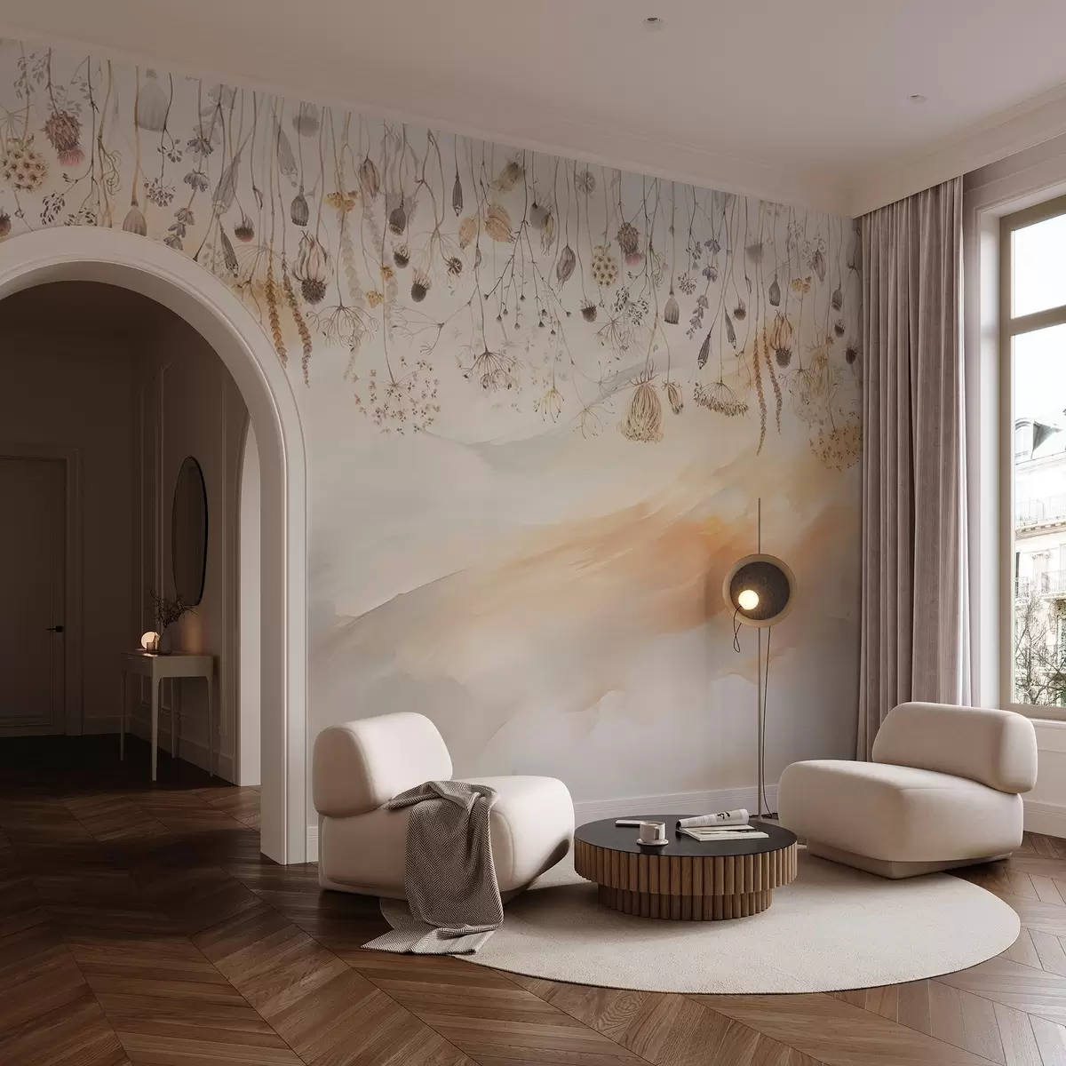 wall murals Wildflowers in watercolor style in pastel tones on a brushstroke background w08681