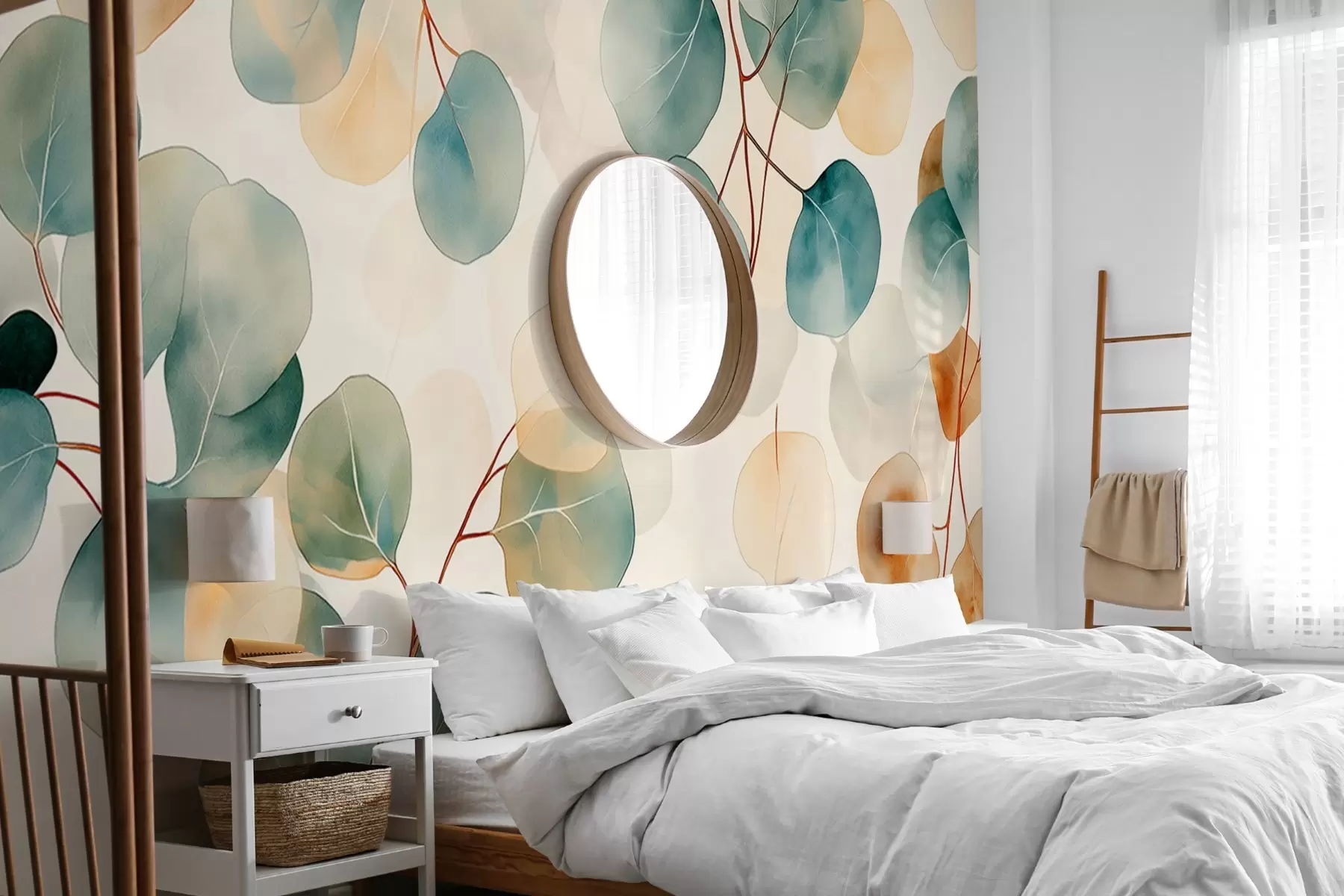 wall murals Watercolor style eucalyptus drawing, soft pastel colors, floral w02938