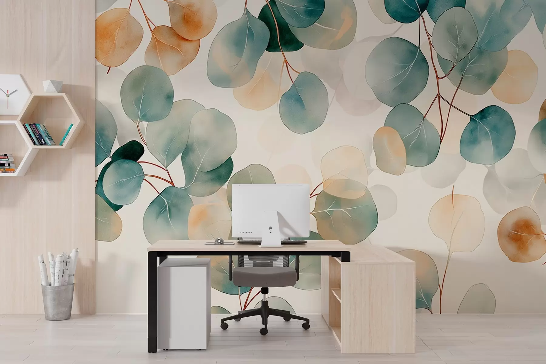 wall murals Watercolor style eucalyptus drawing, soft pastel colors, floral w02938