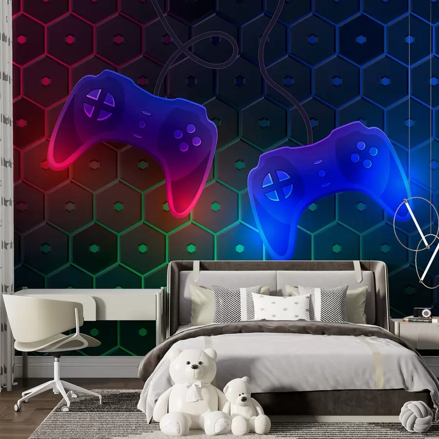 wall murals Game wallpaper with joysticks in dark colors w02904