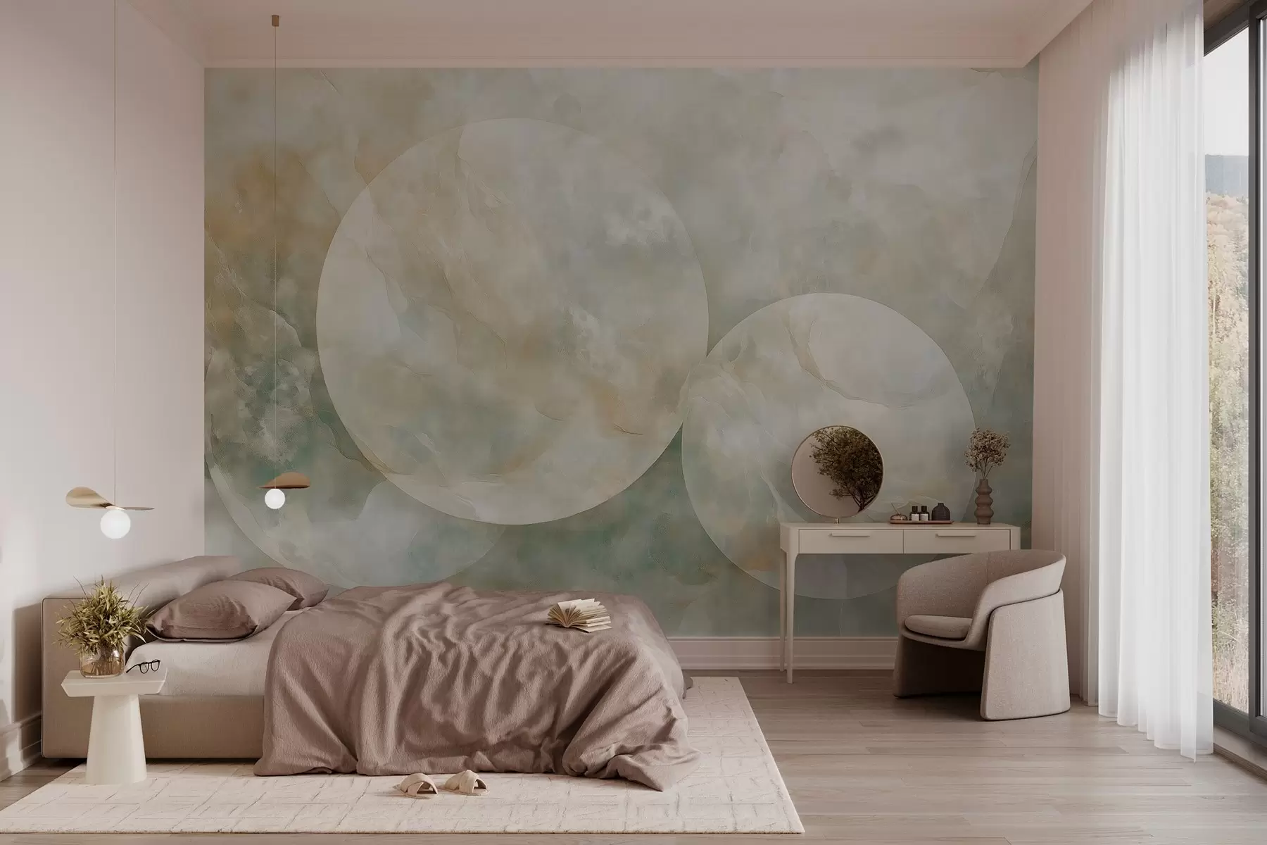 wall murals Abstract wallpaper with large circles in the style of mother of pearl w02907