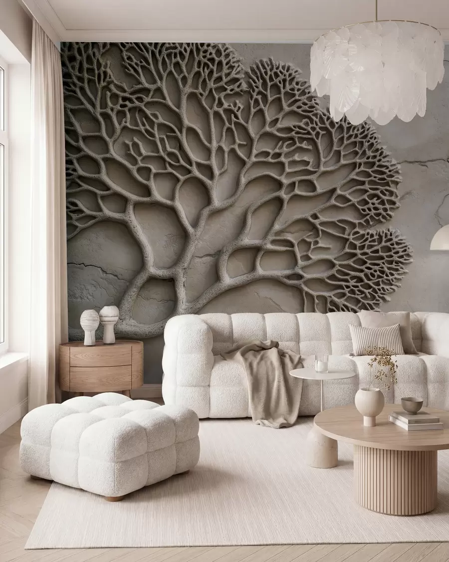 wall murals Wallpaper in relief style with wood and cracks w02908