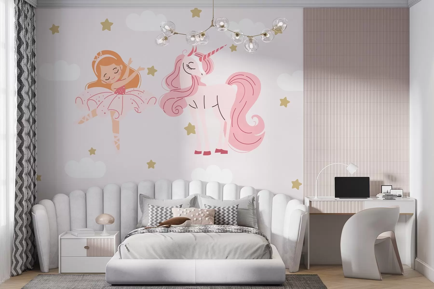 wall murals Girl ballerina and unicorn w02966