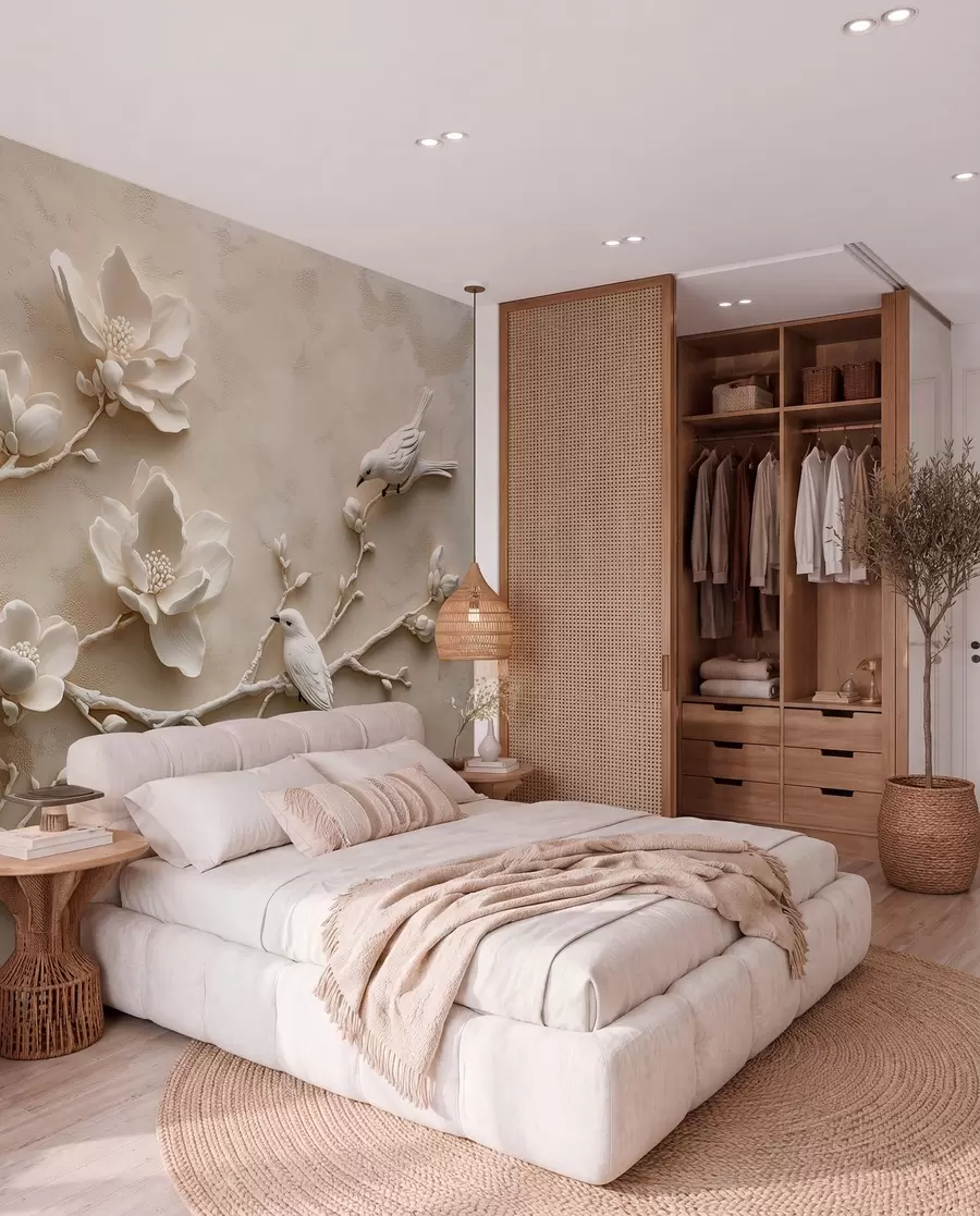 wall murals 3D magnolia branches with birds on them w08690