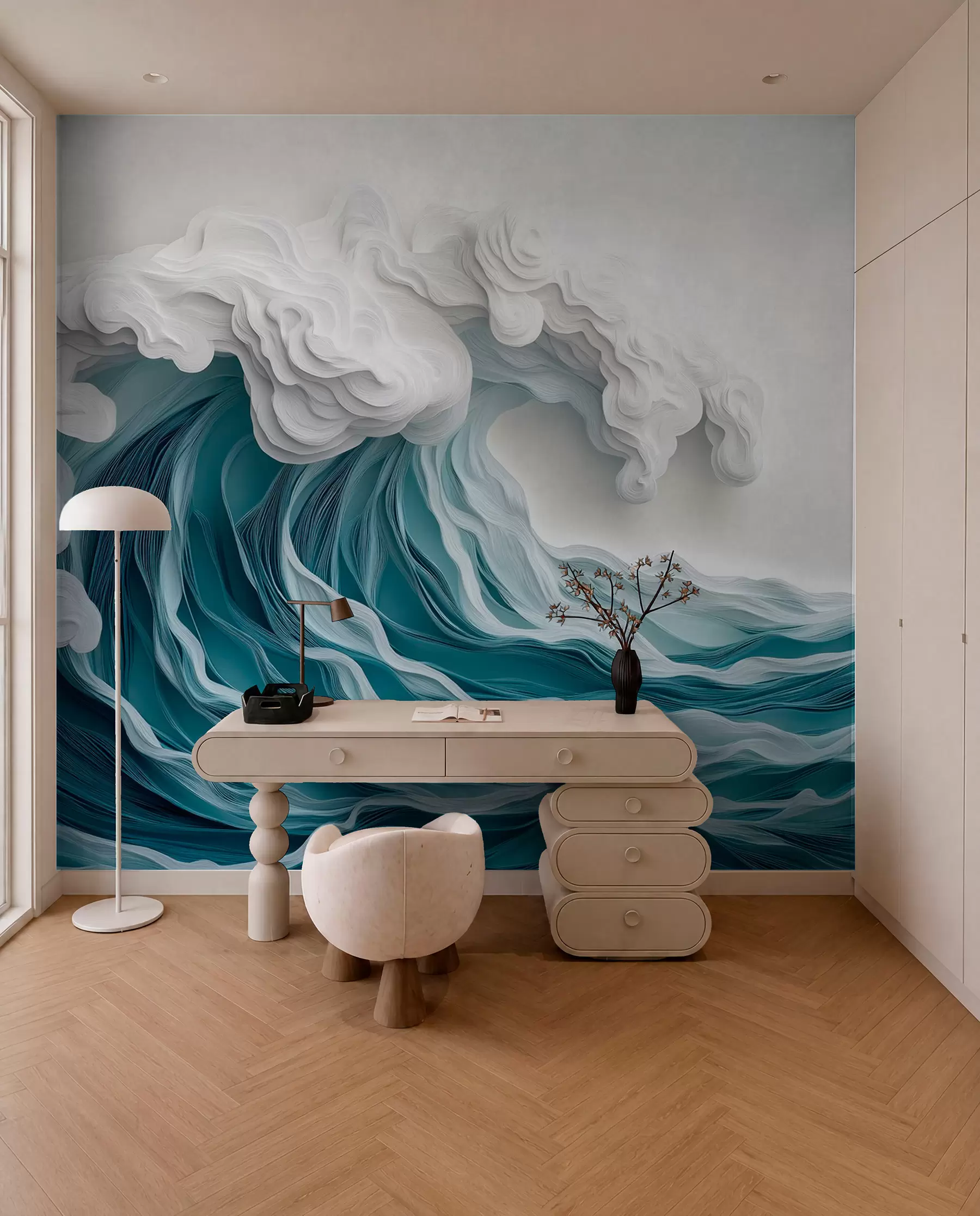 wall murals Foaming ocean wave in a paper-cut style w08694