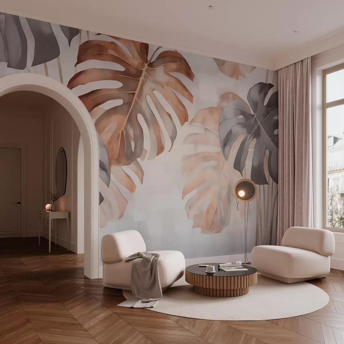 wall murals Large monstera leaves Imitation watercolor w02950v1