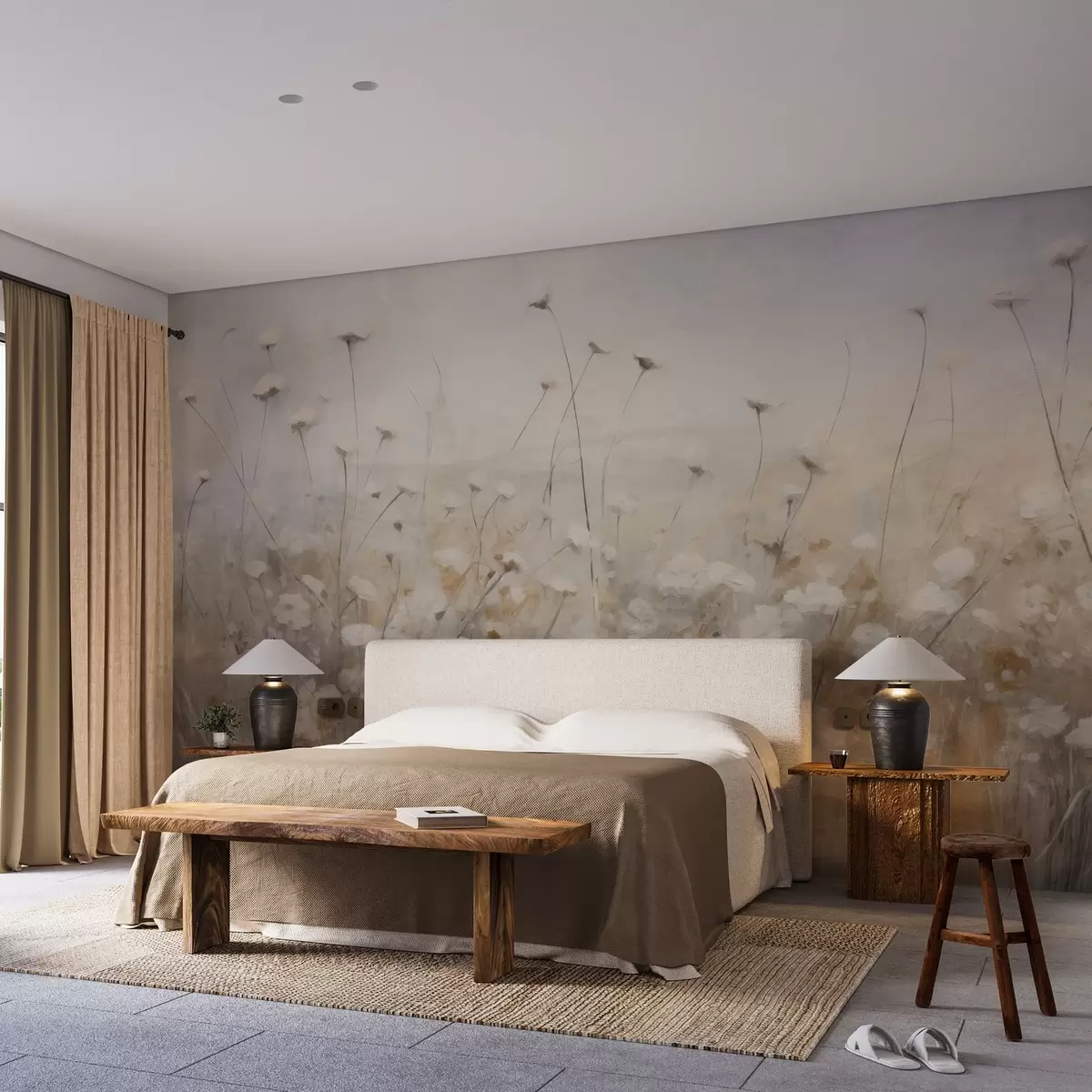 wall murals Concrete wall in flowers in grunge style w02972