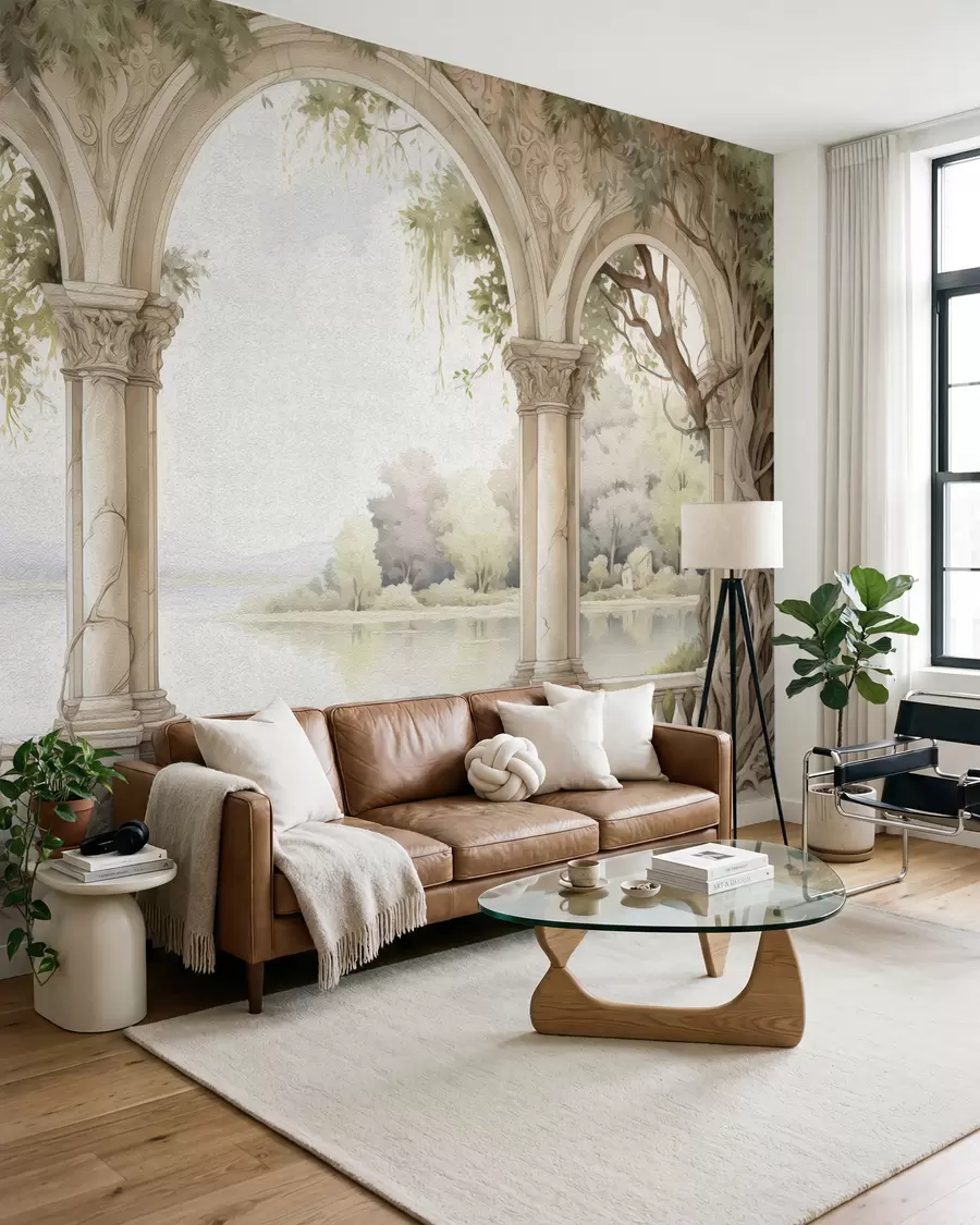 wall murals Arches by a Garden Lake w02976