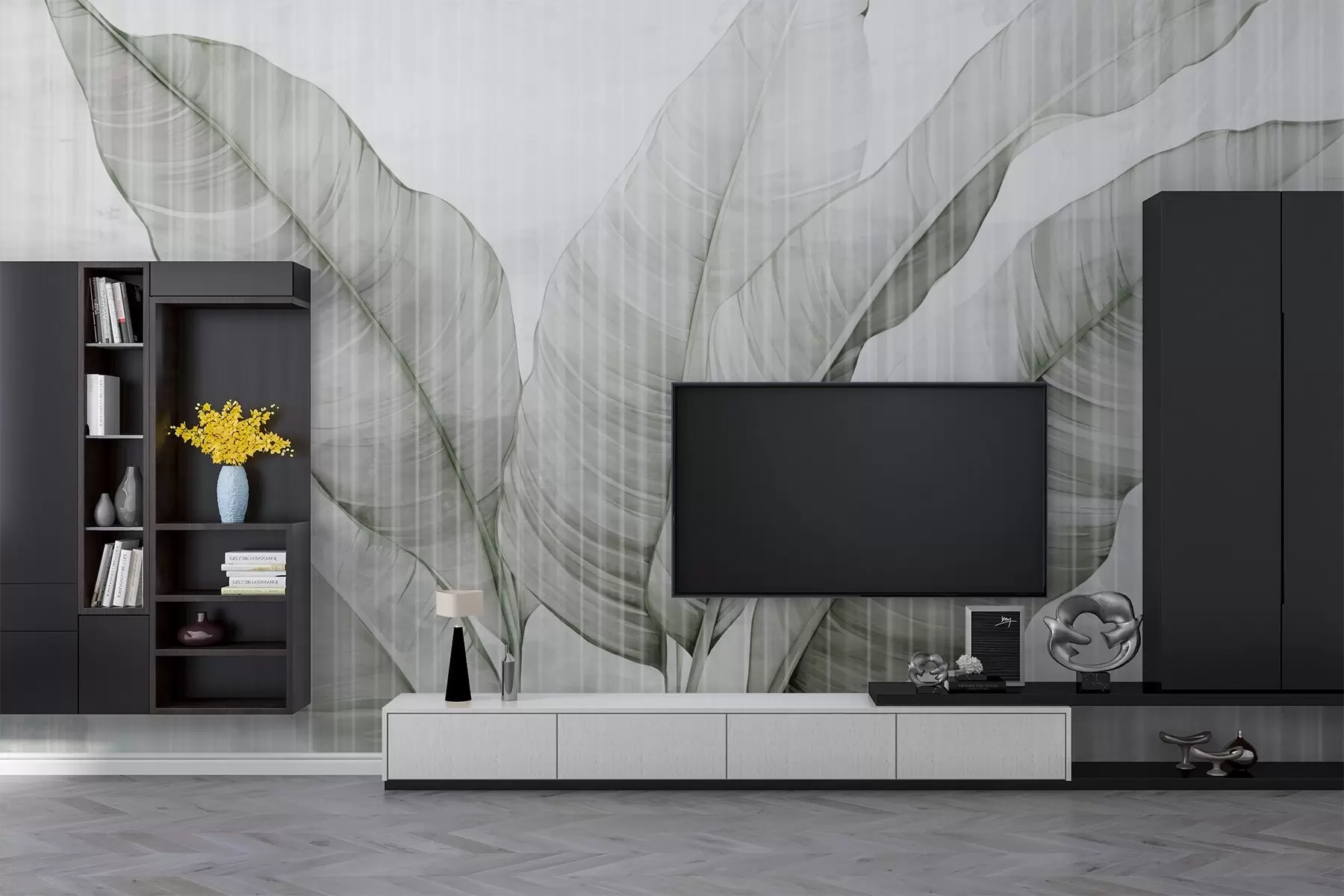 wall murals Large leaves on the wall w02982v2