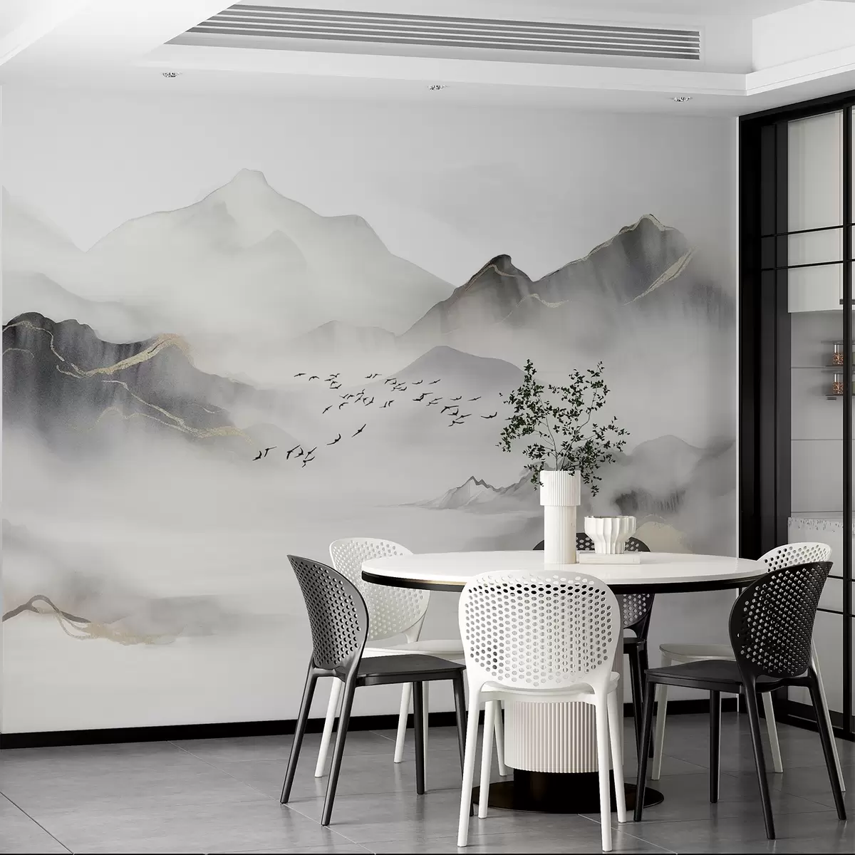 wall murals Delicate mountains in the fog in watercolor style w08719