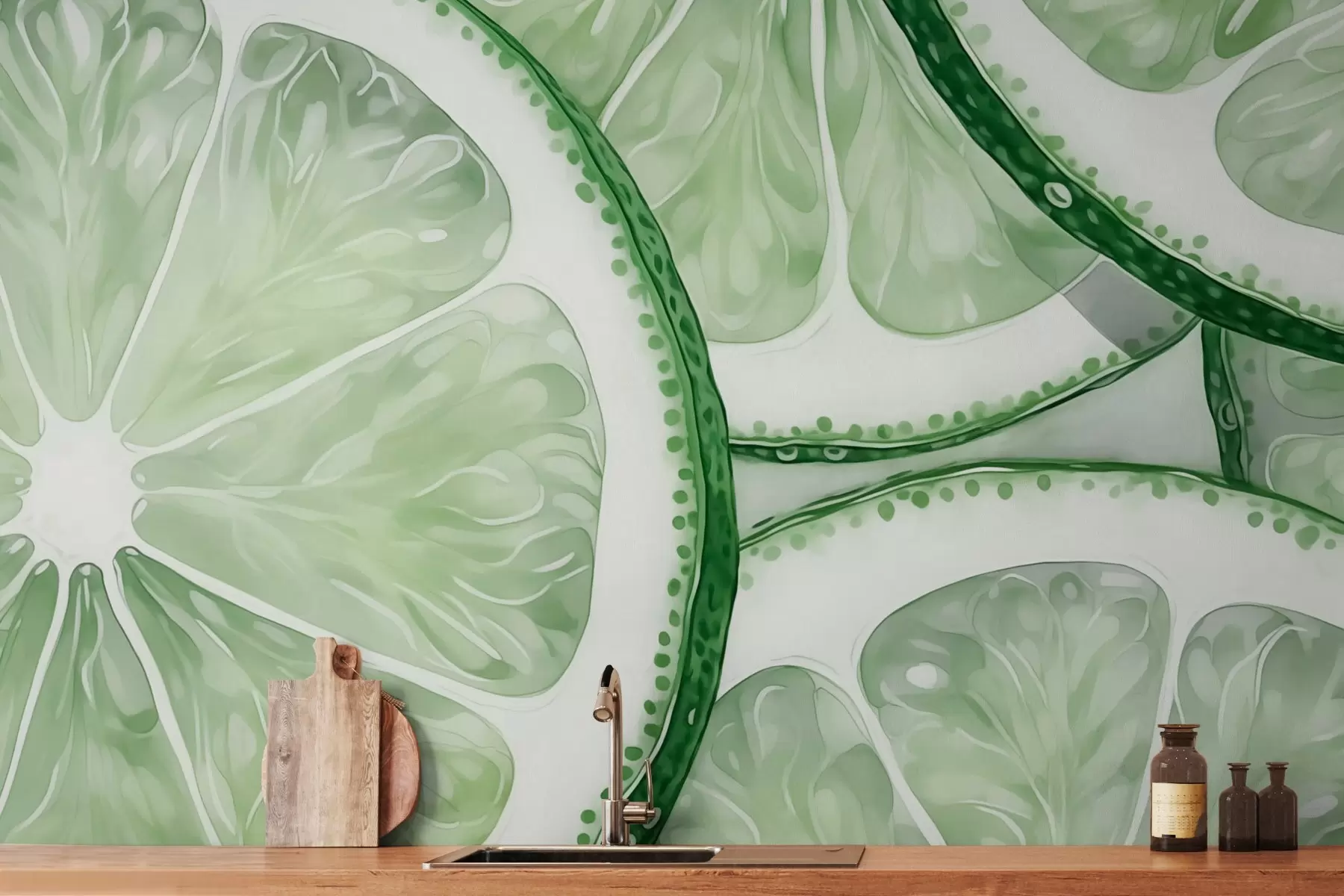 wall murals Citrus circles imitation watercolor green shade w03026