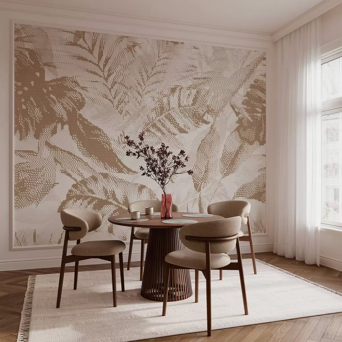 wall murals Pixel pattern with leaves w02993