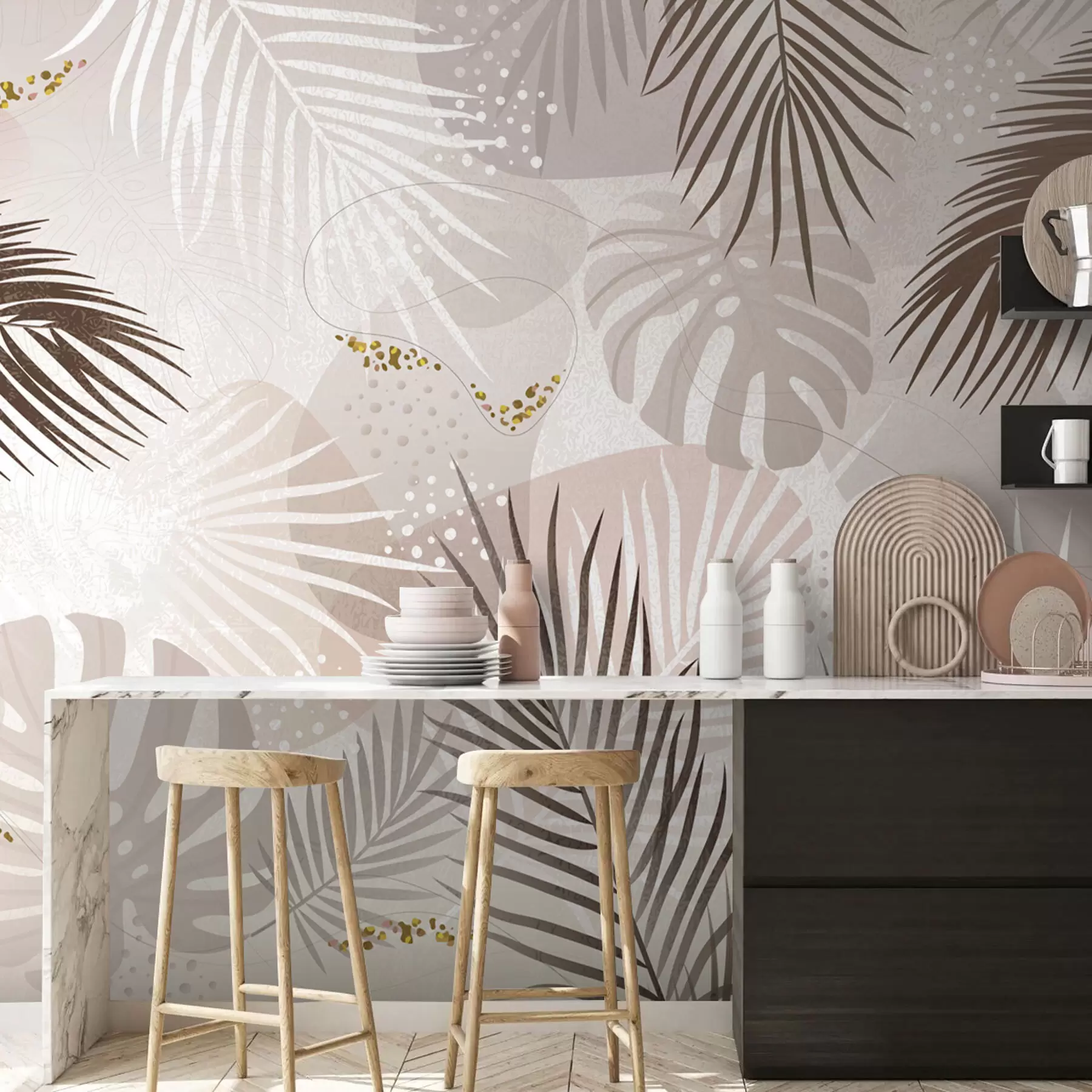 wall murals Abstract tropical leaves and lines trend w03060