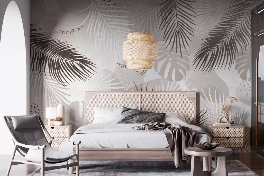 wall murals Abstract tropical leaves and lines trend w03060v1