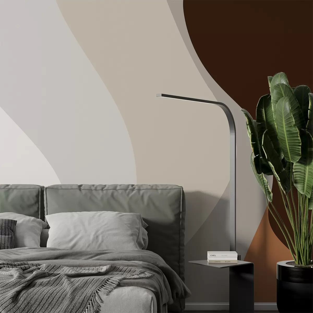 wall murals Abstract composition with smooth, wavy lines in natural shades of white, beige, brown, and terracotta w03084