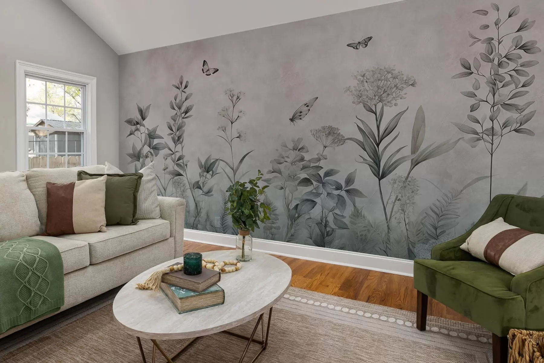 wall murals Tall plants and butterflies on an aged background w08757