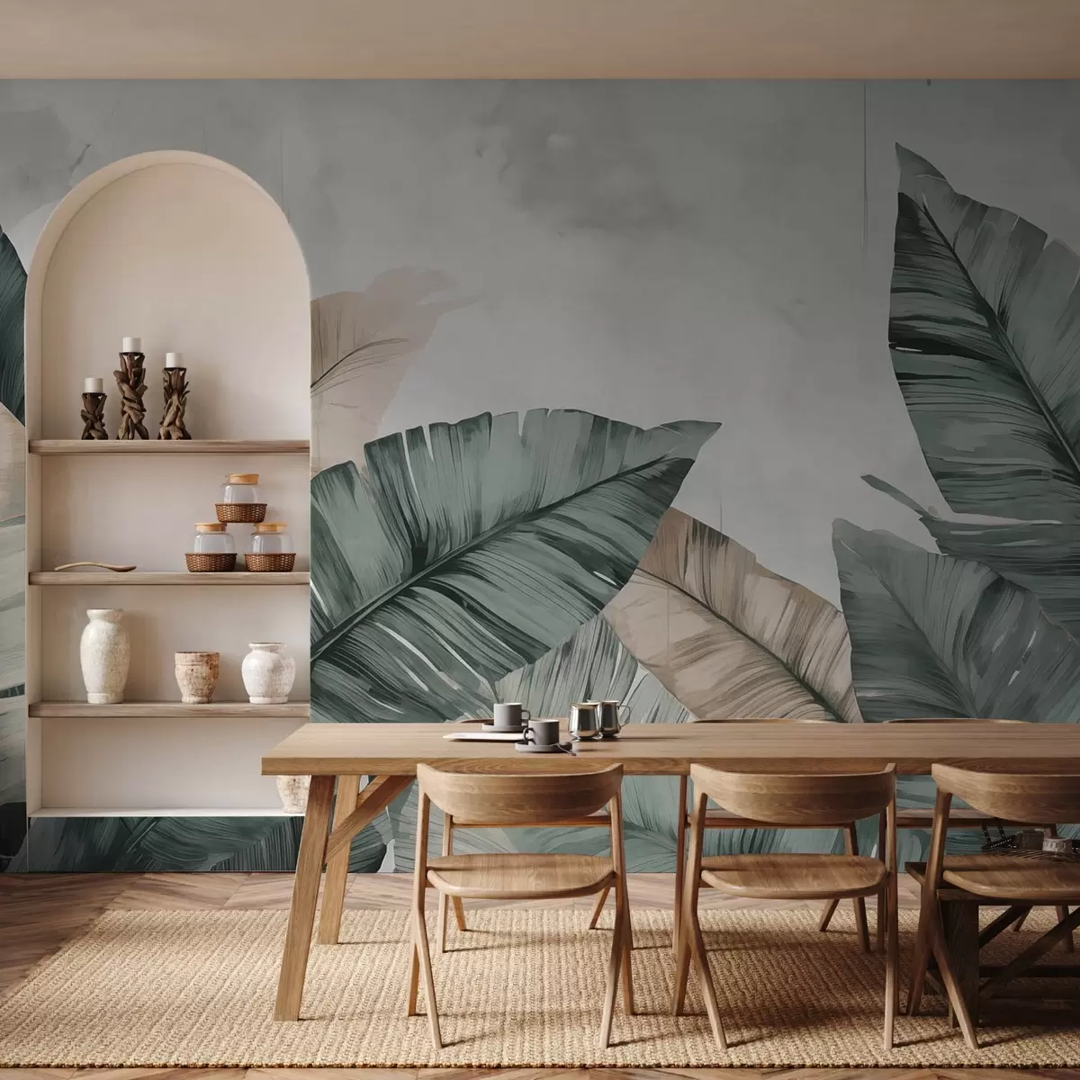 wall murals Large tropical leaves in grunge style w08761