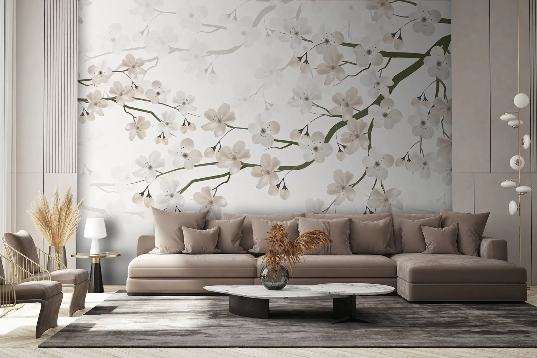wall murals Blooming branches with flowers w03097v1
