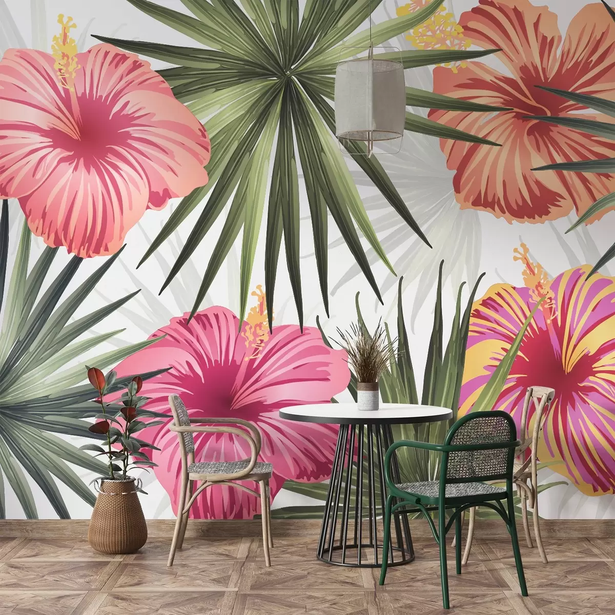 wall murals Tropical flowers and leaves w03105