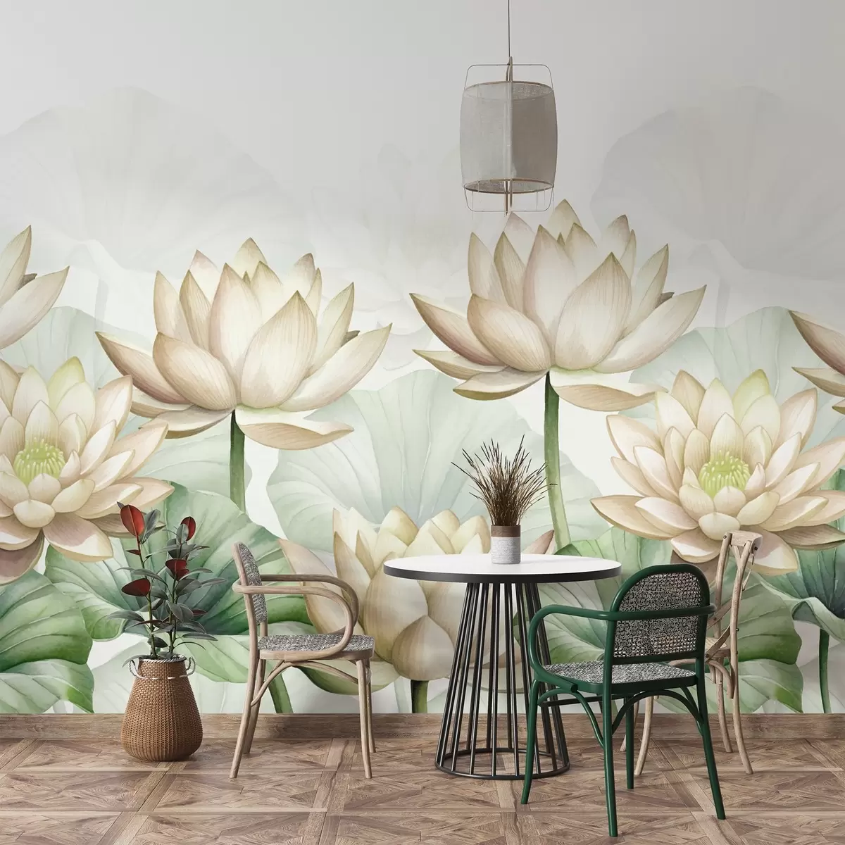 wall murals Large lotuses and leaves w03107