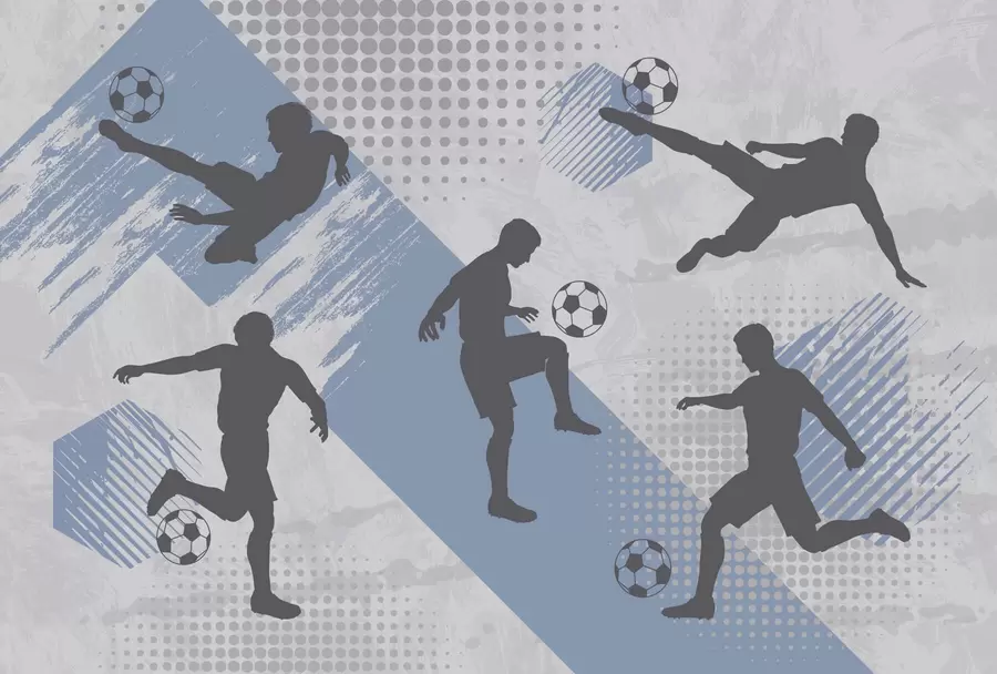 wall murals Silhouettes of soccer players on an abstract background w03001v1
