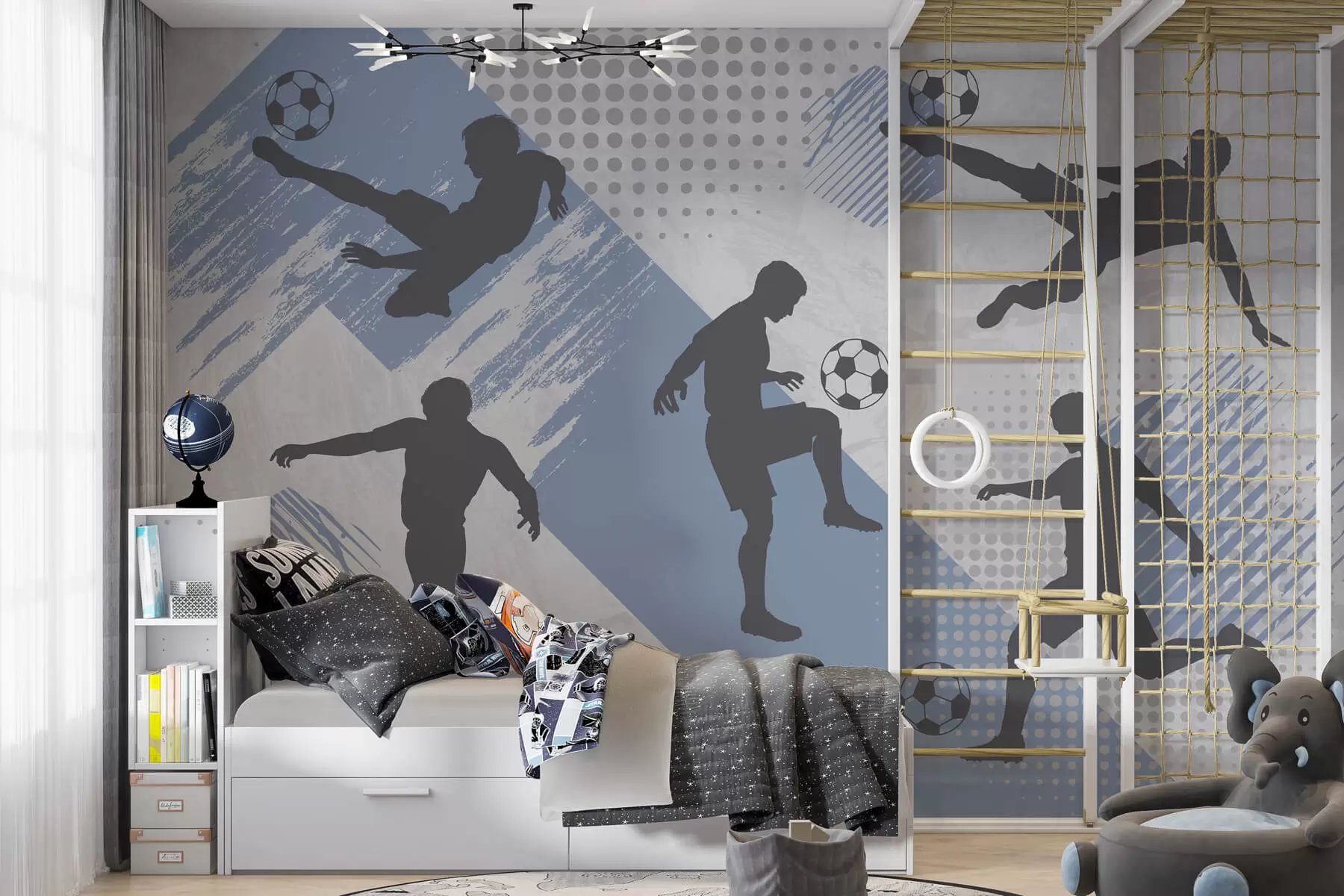 wall murals Silhouettes of soccer players on an abstract background w03001v1