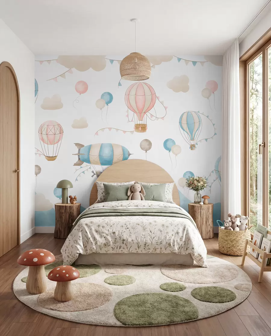 wall murals Children's watercolor design with balloons w08765