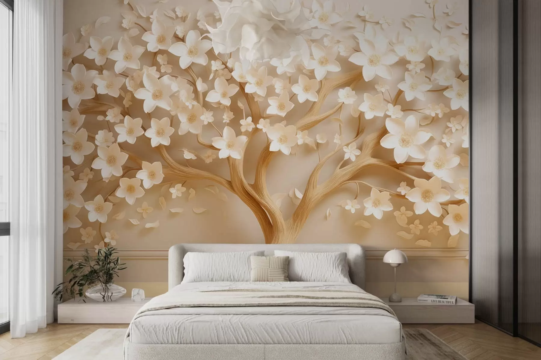 wall murals Tree with small flowers w08791