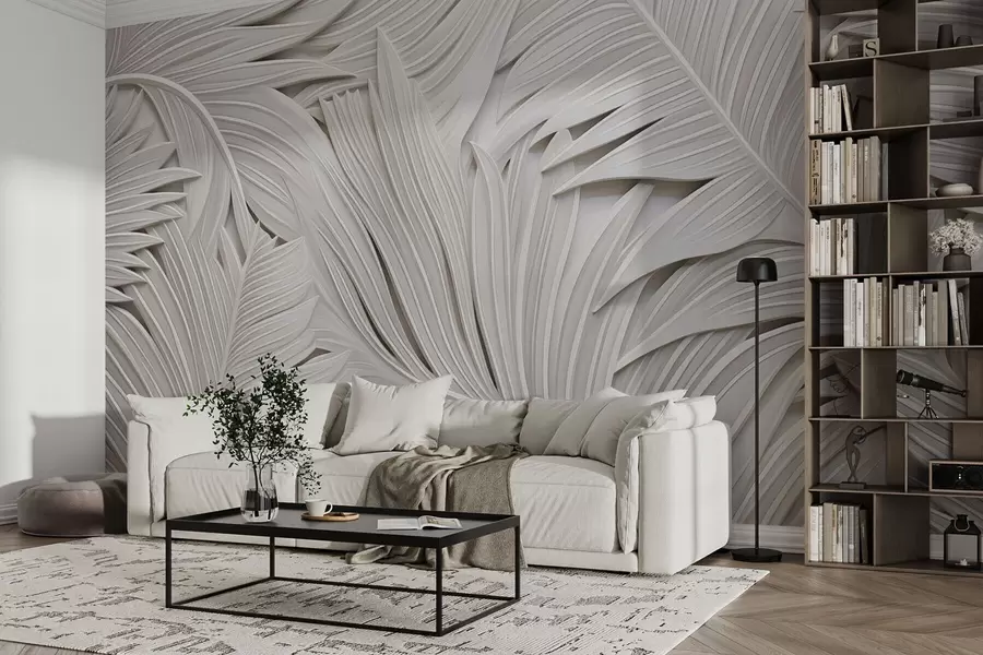 wall murals Imitation of molding, large branches of tropical plants w08795