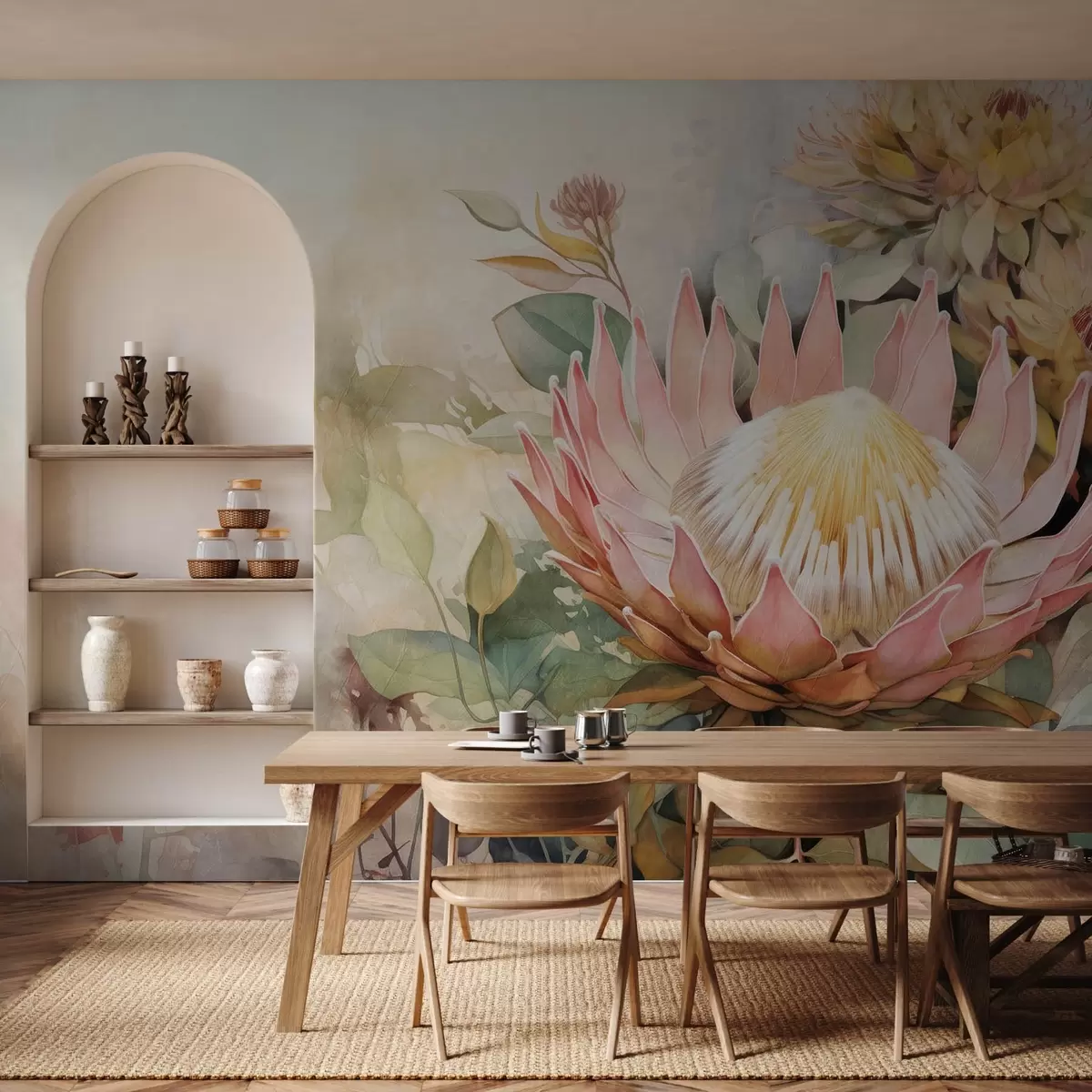 wall murals Imitation of watercolor, large tropical flowers w08796