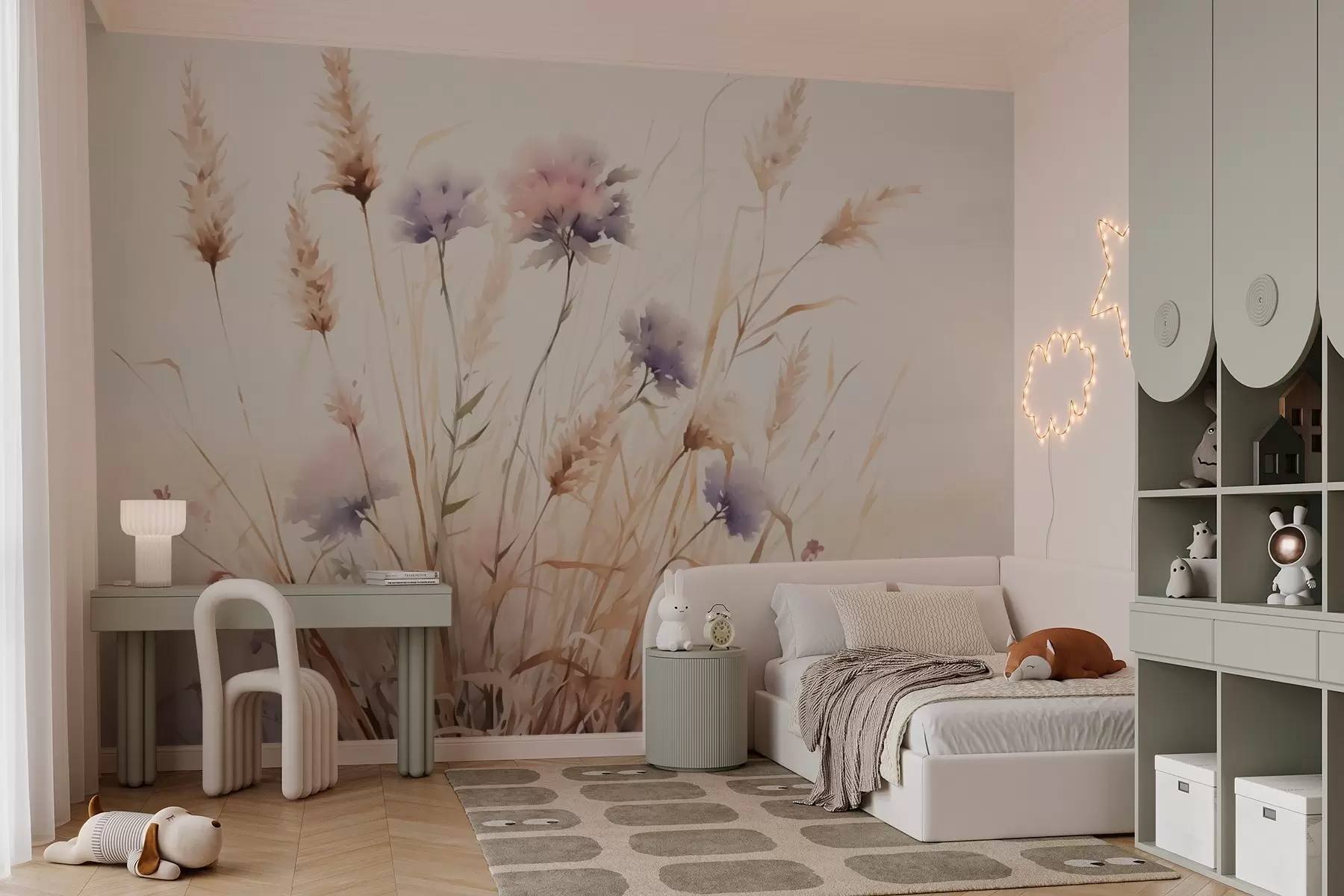 wall murals Wild flowers in dry grass imitation of watercolor w03174