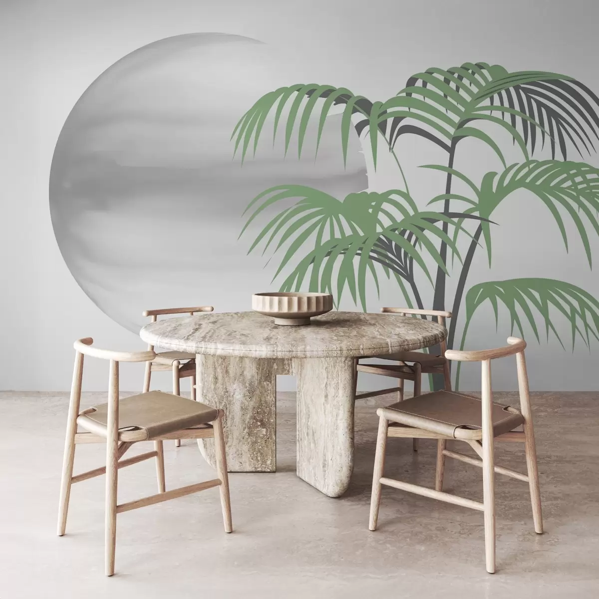 wall murals Palm tree on a spot background, shade of gray and green w03185v1