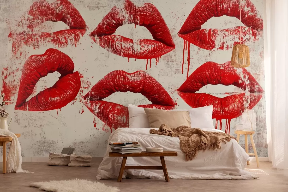 wall murals red lips in grunge style w03108