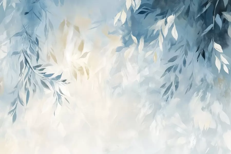 wall murals abstract blue leaves with oil painting style strokes w03114