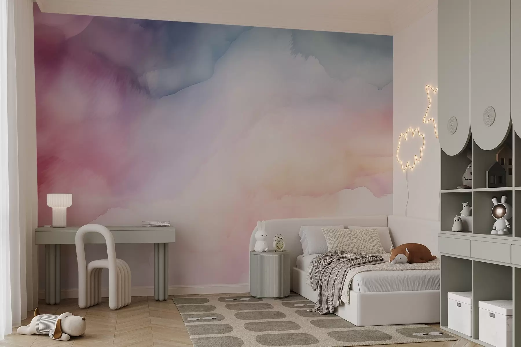 wall murals Abstract watercolor gradient in soft pastel shades of pink, blue, and peach w03160