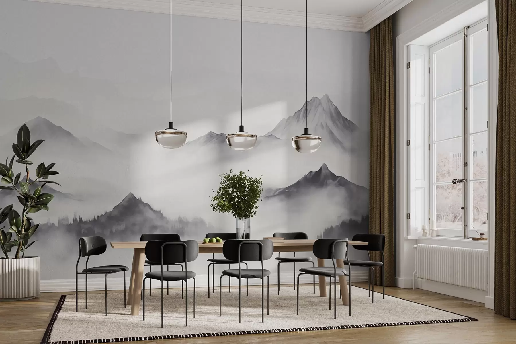 wall murals Minimalist mountain landscape in the fog w03161