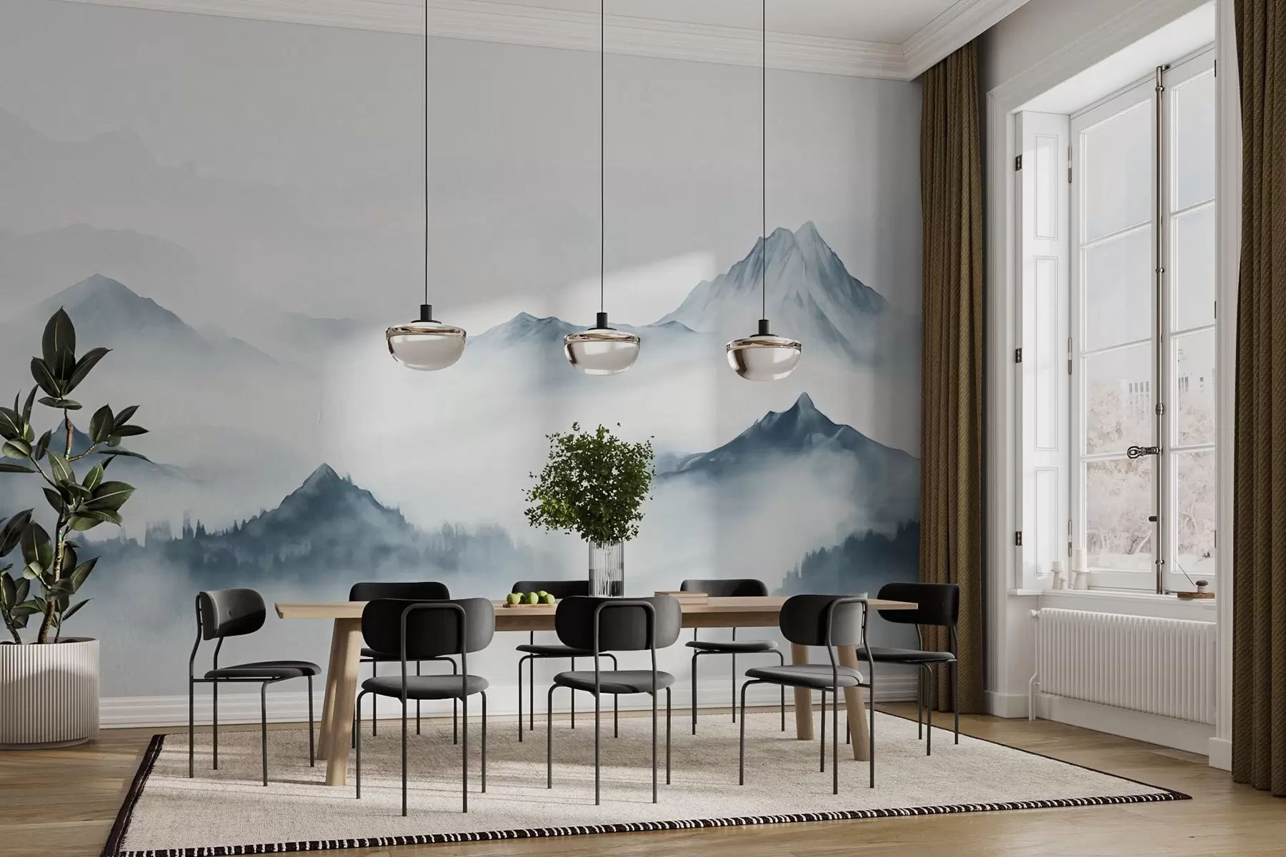 wall murals Minimalist mountain landscape in the fog w03161v1