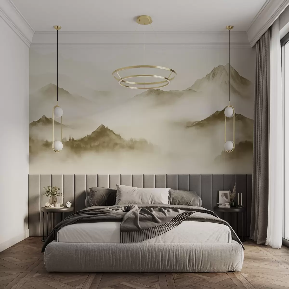 wall murals Minimalist mountain landscape in the fog w03161v2