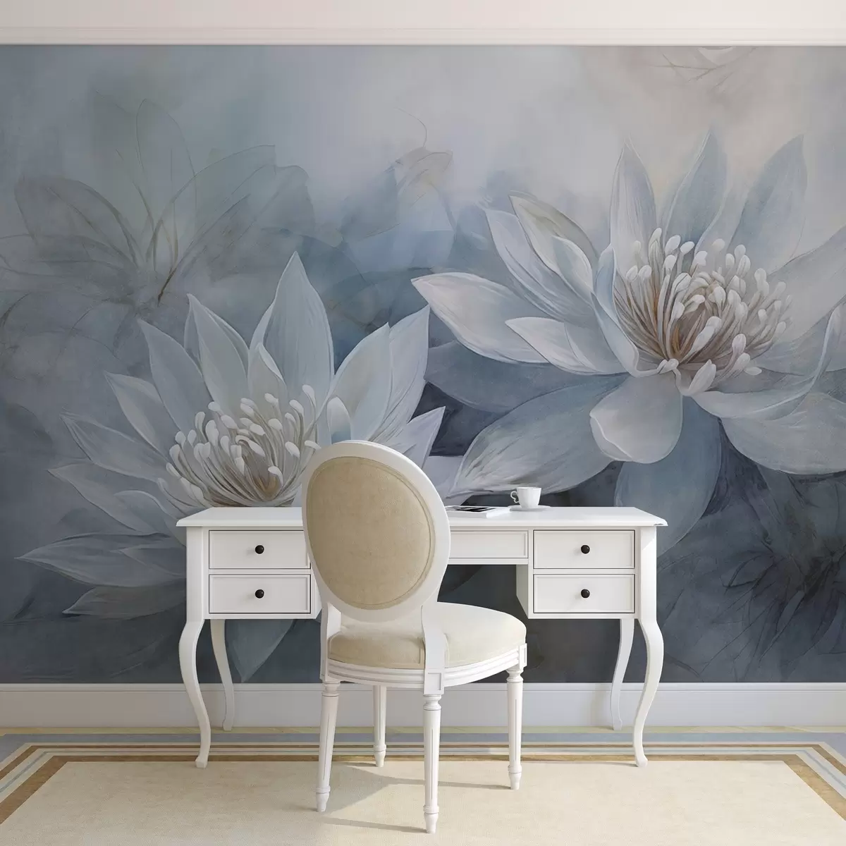 wall murals Pair of watercolor flowers on grunge wall w03188