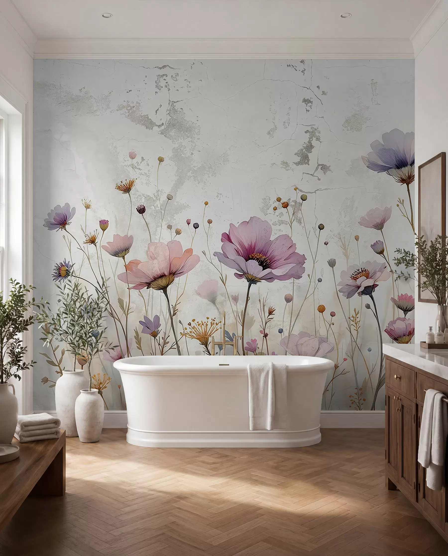 wall murals Watercolor flowers in grunge style w03192