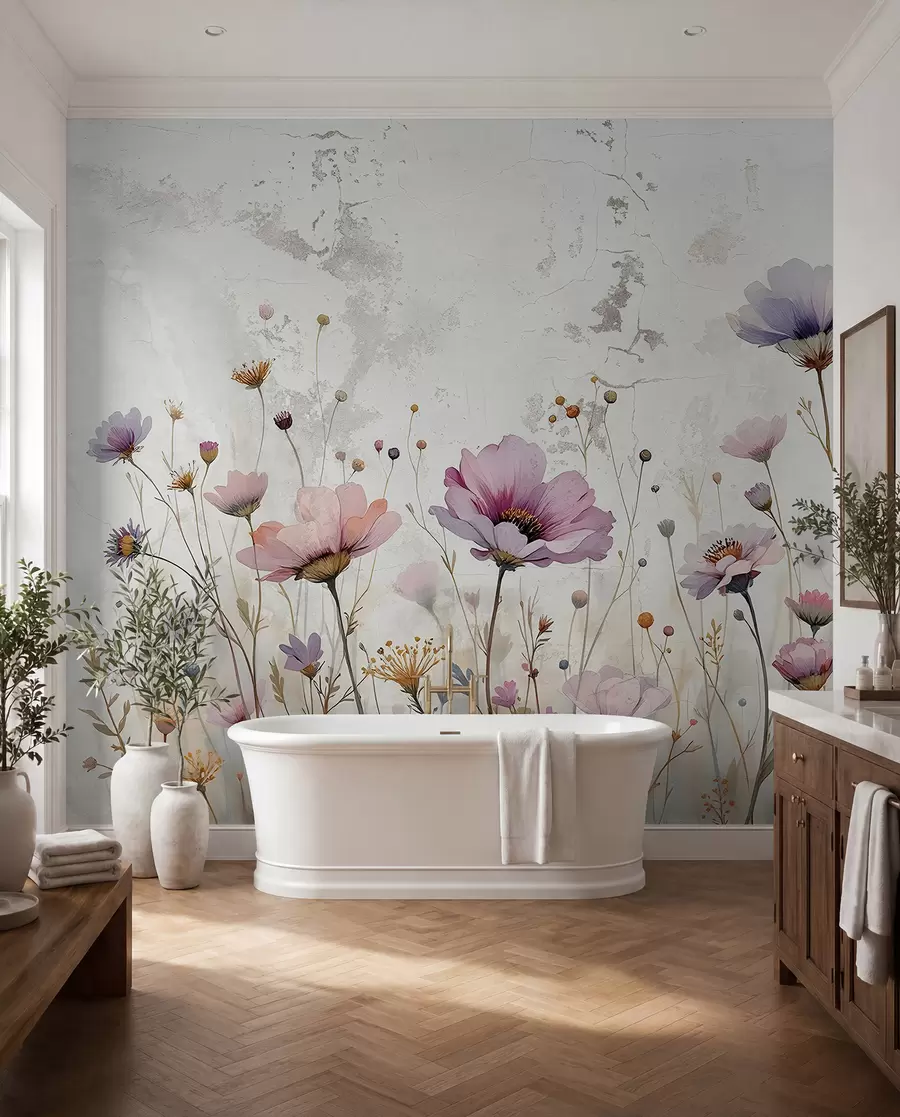 wall murals Watercolor flowers in grunge style w03192