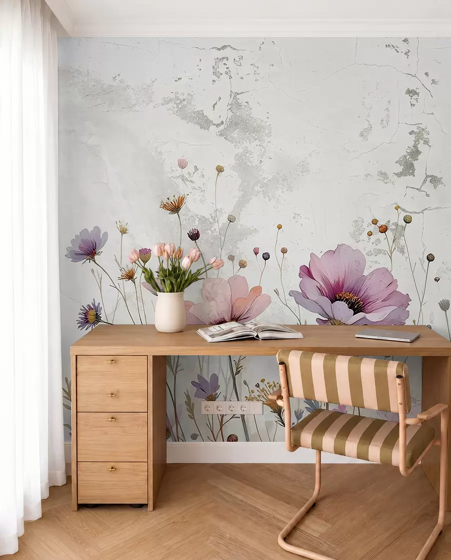 wall murals Watercolor flowers in grunge style w03192