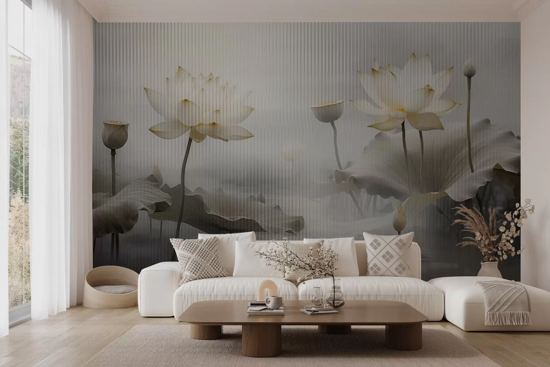 wall murals View of lotuses behind glass w03200v2