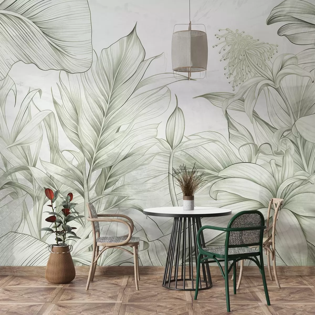 wall murals Detailed leaves in grunge style w03201v2