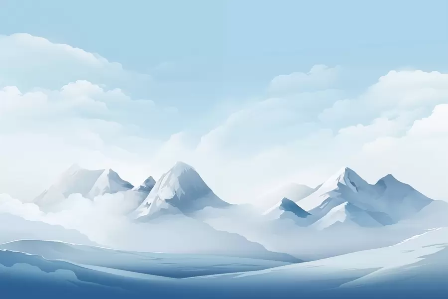 wall murals Minimalistic blue clouds and mountains, icy weather w08811