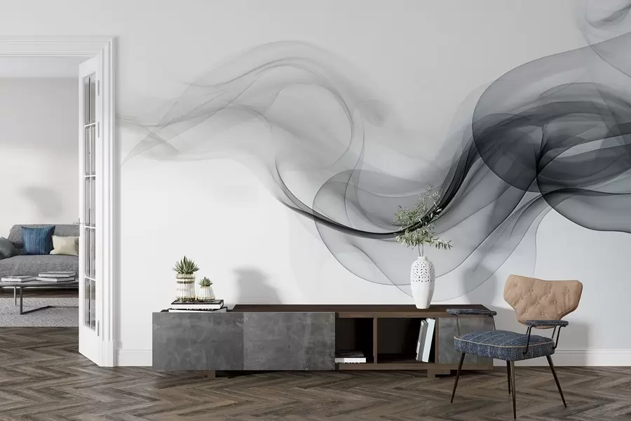 wall murals Black translucent smoke, an abstract design on a white background w08813