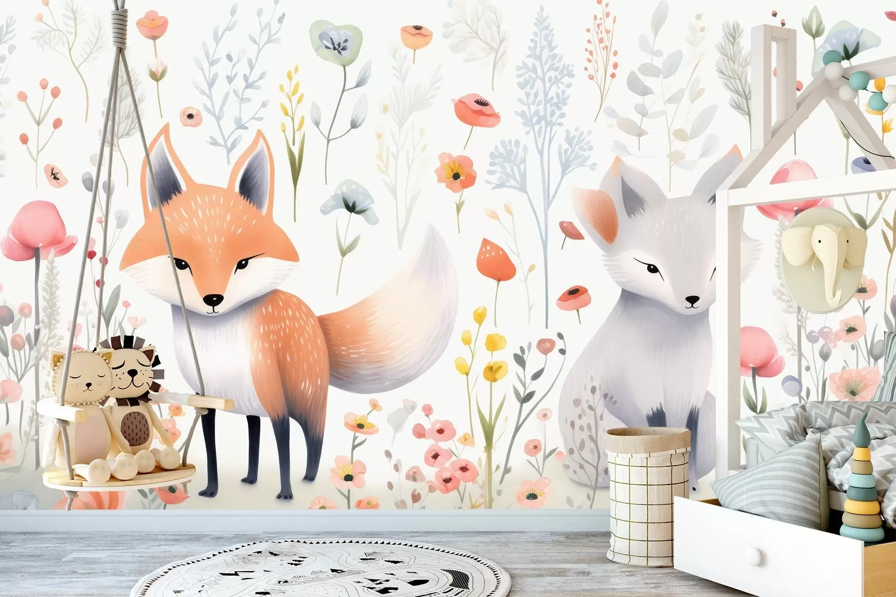 wall murals Animals in flowers, imitation of watercolor w08841